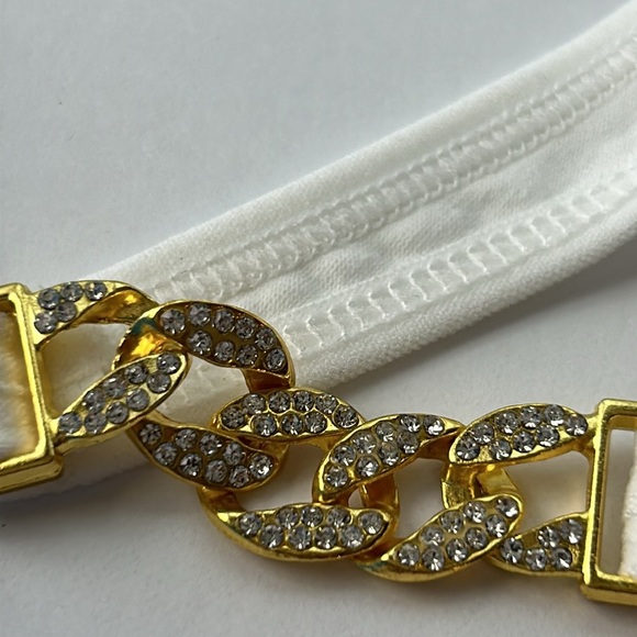 IZA‎ Panty Gold Chain Crystal Embellished Stretch Cotton Bikini Cut White Thong - Picture 14 of 14